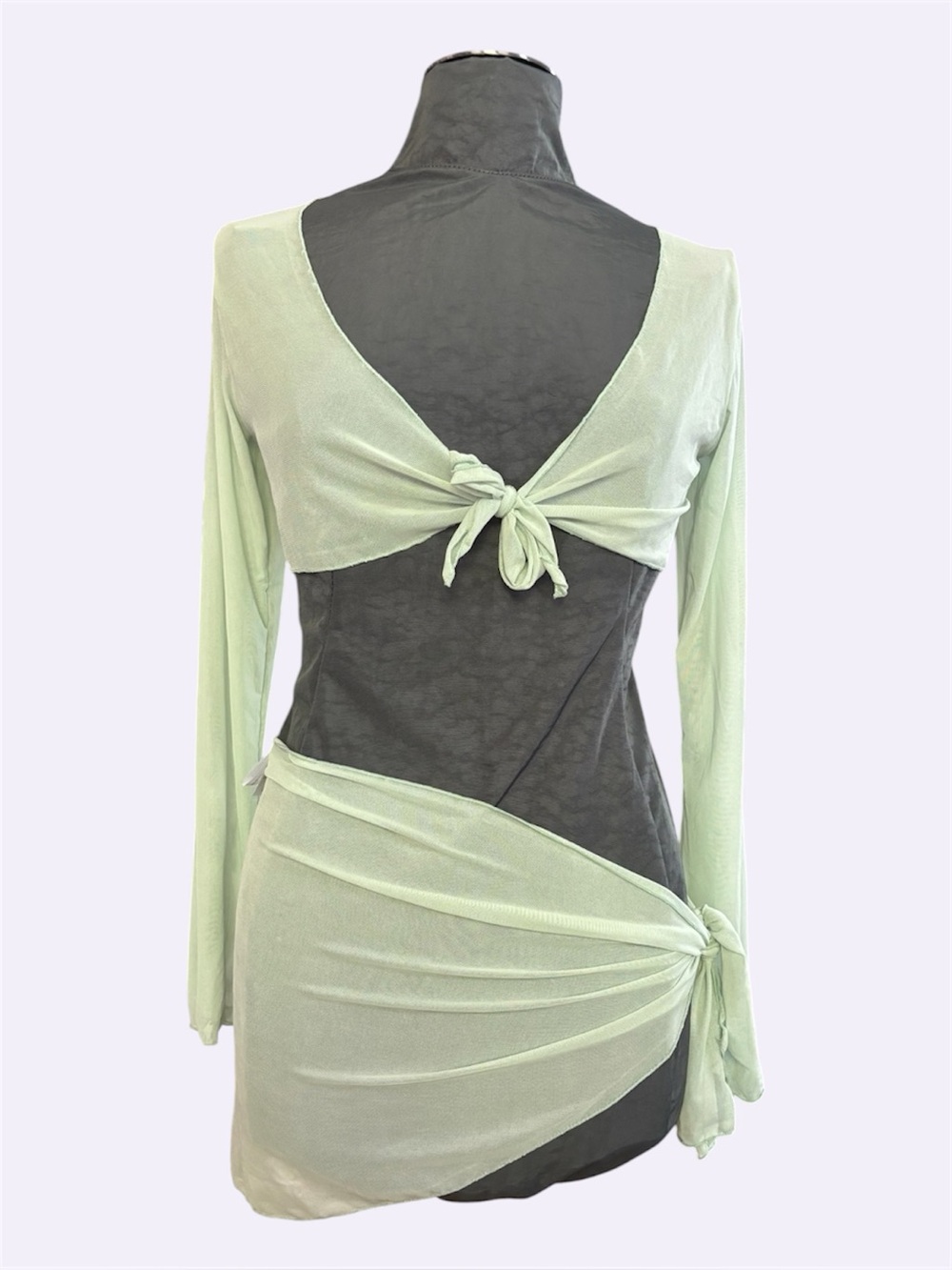 Cider Mesh Cover-Up Set in Matcha Green, Tie-Front Crop Top and Wrap Skirt,  XS